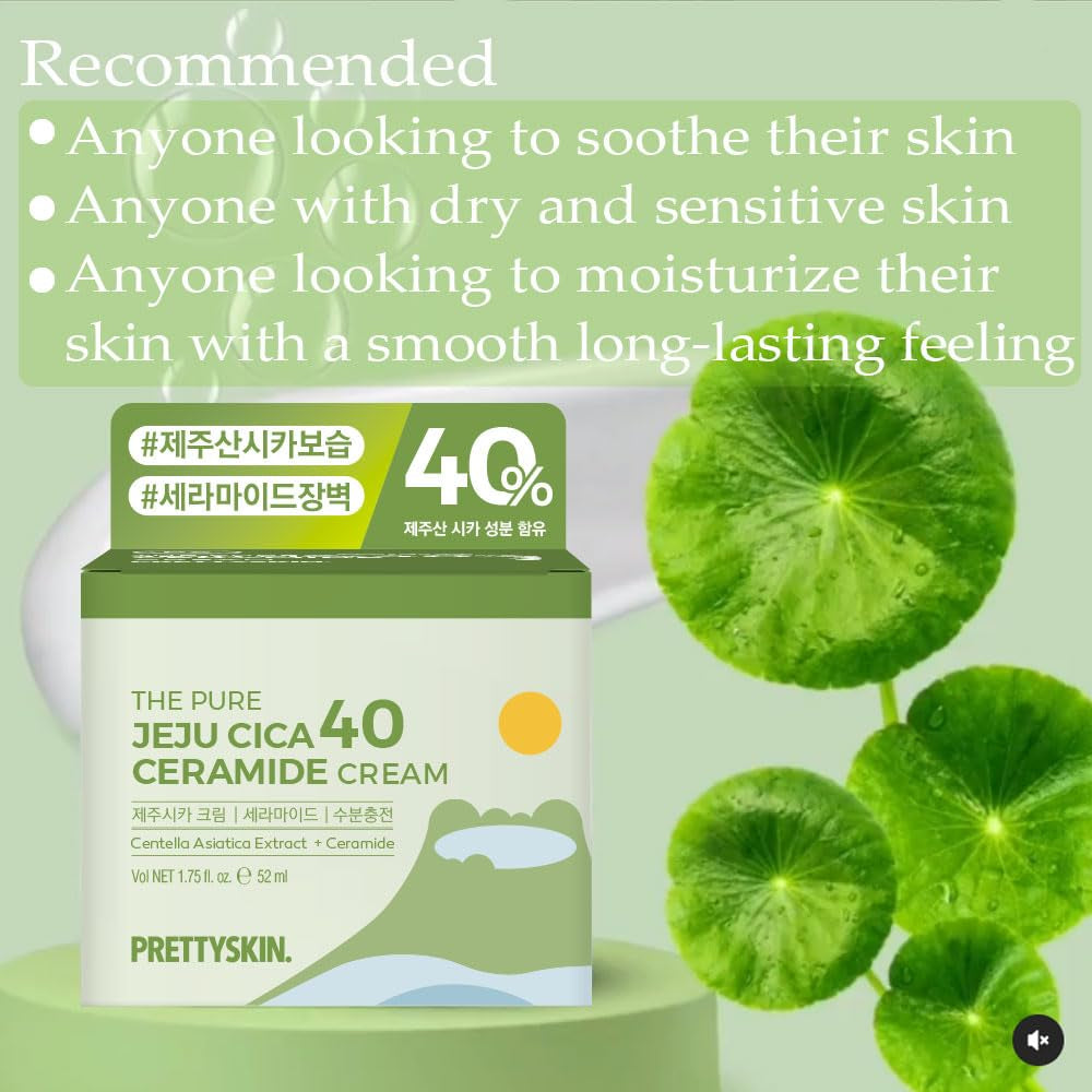 Centella Asiatica 40% Gel Cream–Korean Face Moisturizer with Hyaluronic Acid, Ceramide NP & Shea Butter–Lightweight, Non-Sticky Hydration for Sensitive, Dry & Combination Skin (1.75 Fl Oz)